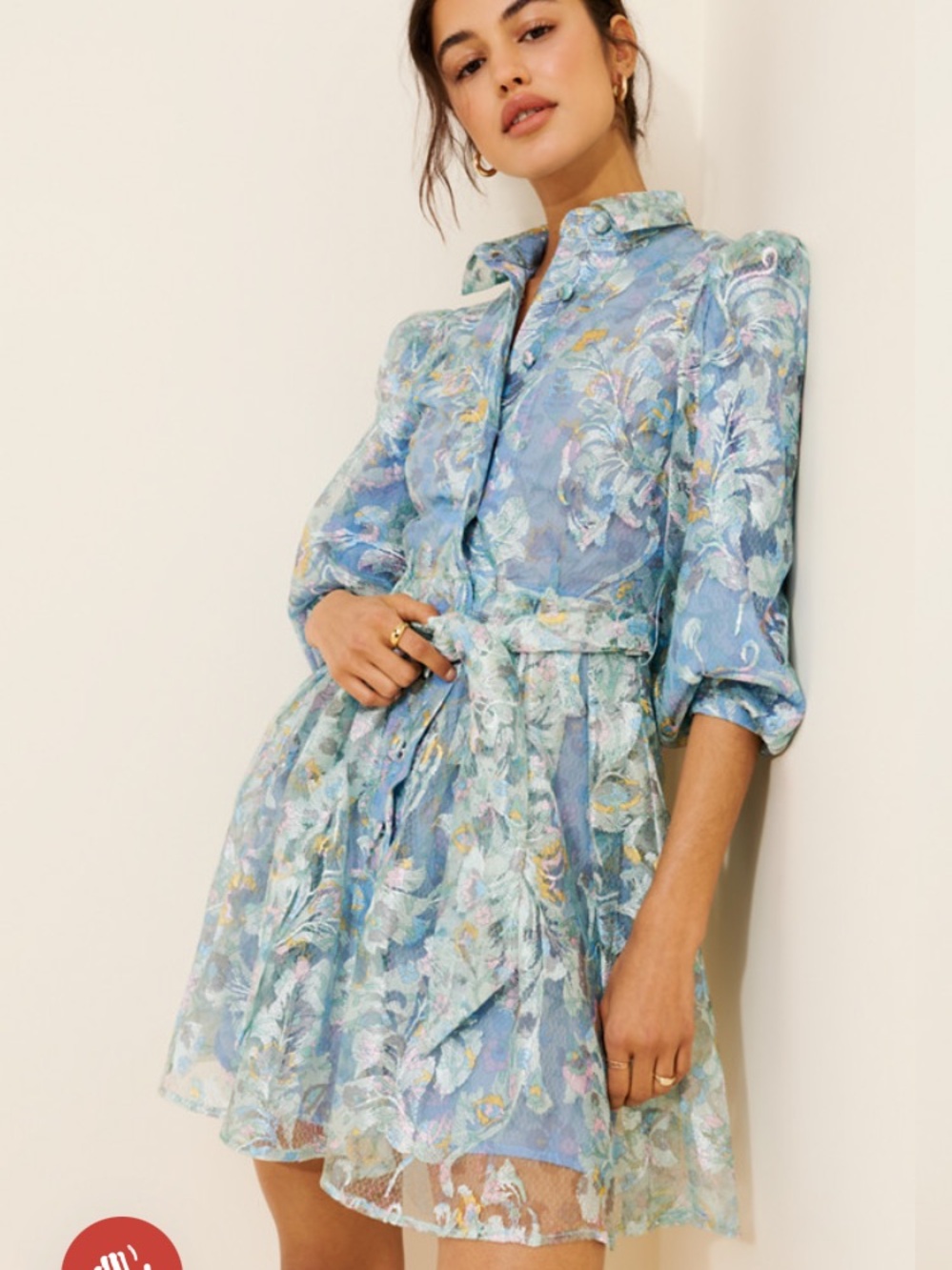 Olivia Rubin Alma floral sheer Lace Fit-and-Flare Dress in Light Blue  M medium
